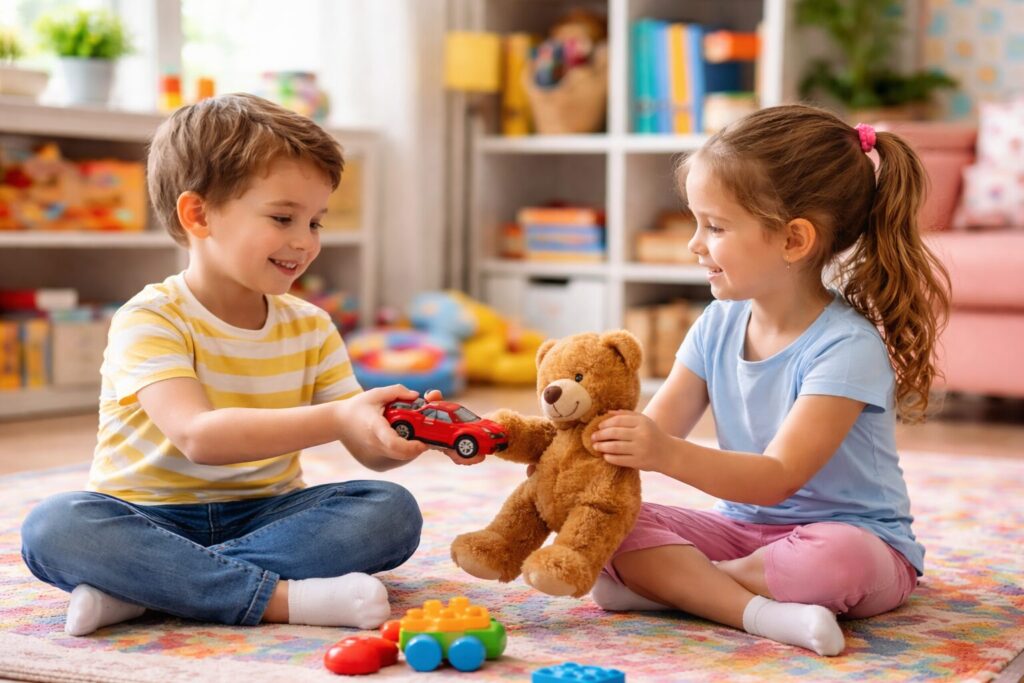 bambini scambiano giocattoli