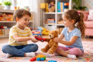 bambini scambiano giocattoli