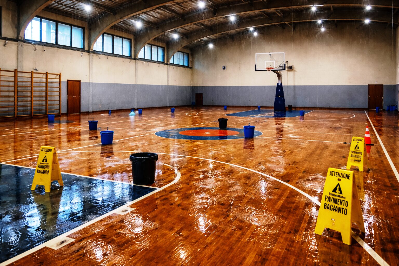 campo di basket allagato per la pioggia