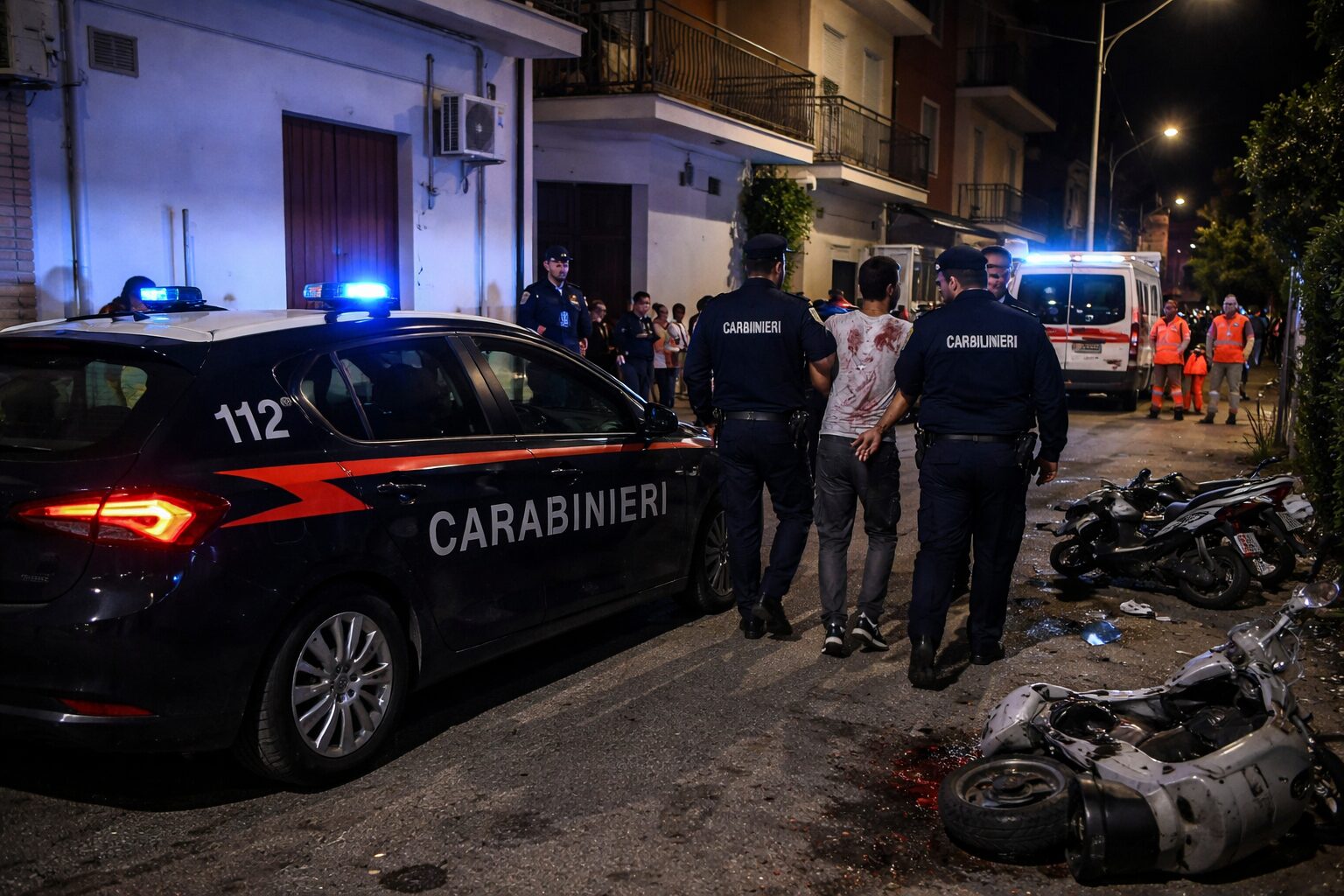 carabinieri notte ambulanza motocicli bruciati arresti