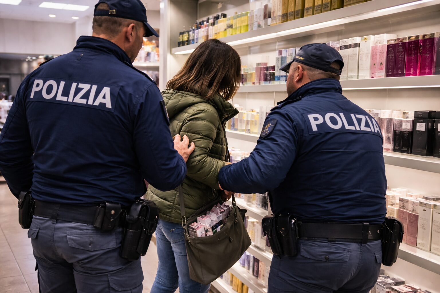 donna ruba profumi bloccata dalla polizia