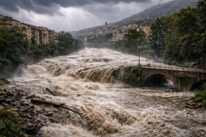 fiumi in piena per maltempo