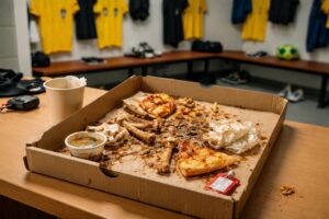 residui di cibo in spogliatoio arbitro