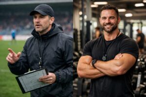 Allenatore di calcio e istruttore di sala pesi in palestra