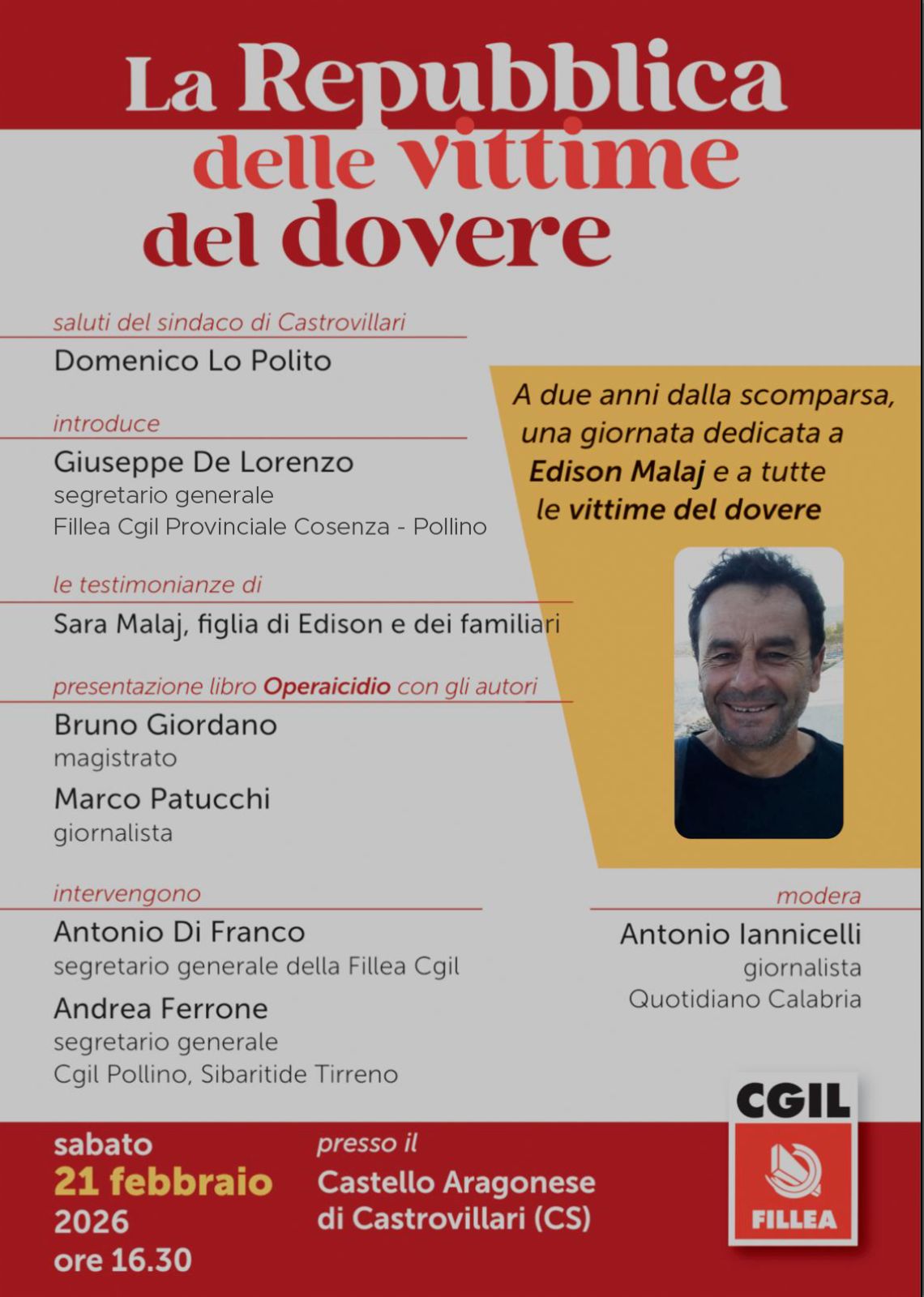 Fillea Cgil Locandina presentazione libro Operaicidio