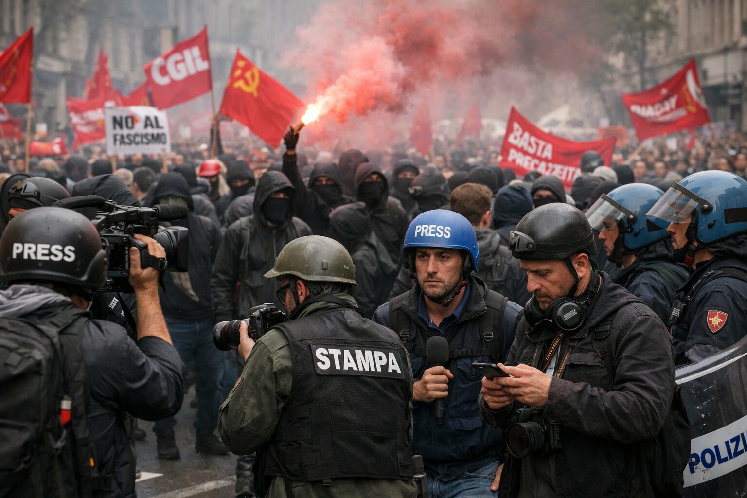 Giornalisti manifestazione sinistra