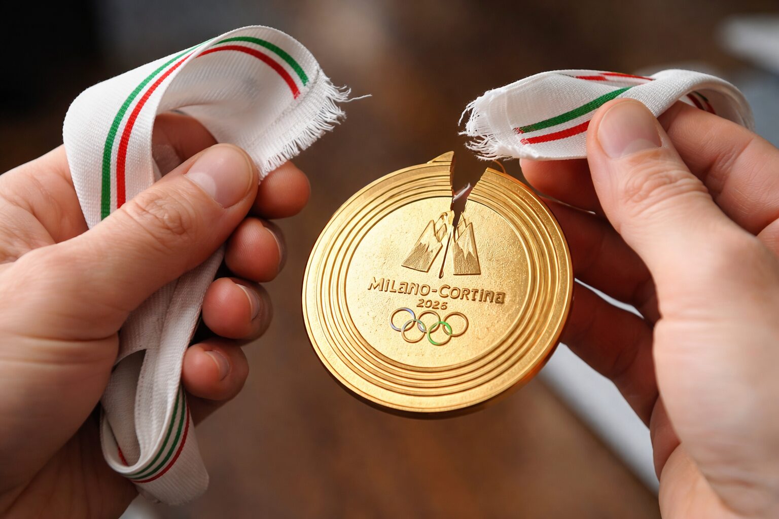 Medaglia Milano-Cortina 2026 rotta