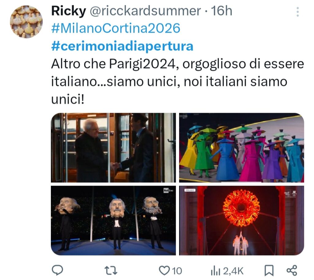 Tweet cerimonia di apertura Olimpiadi