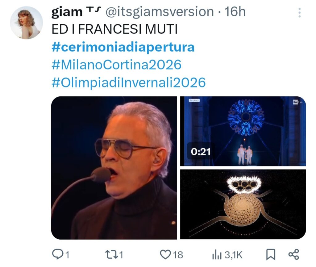 Tweet cerimonia di apertura Olimpiadi