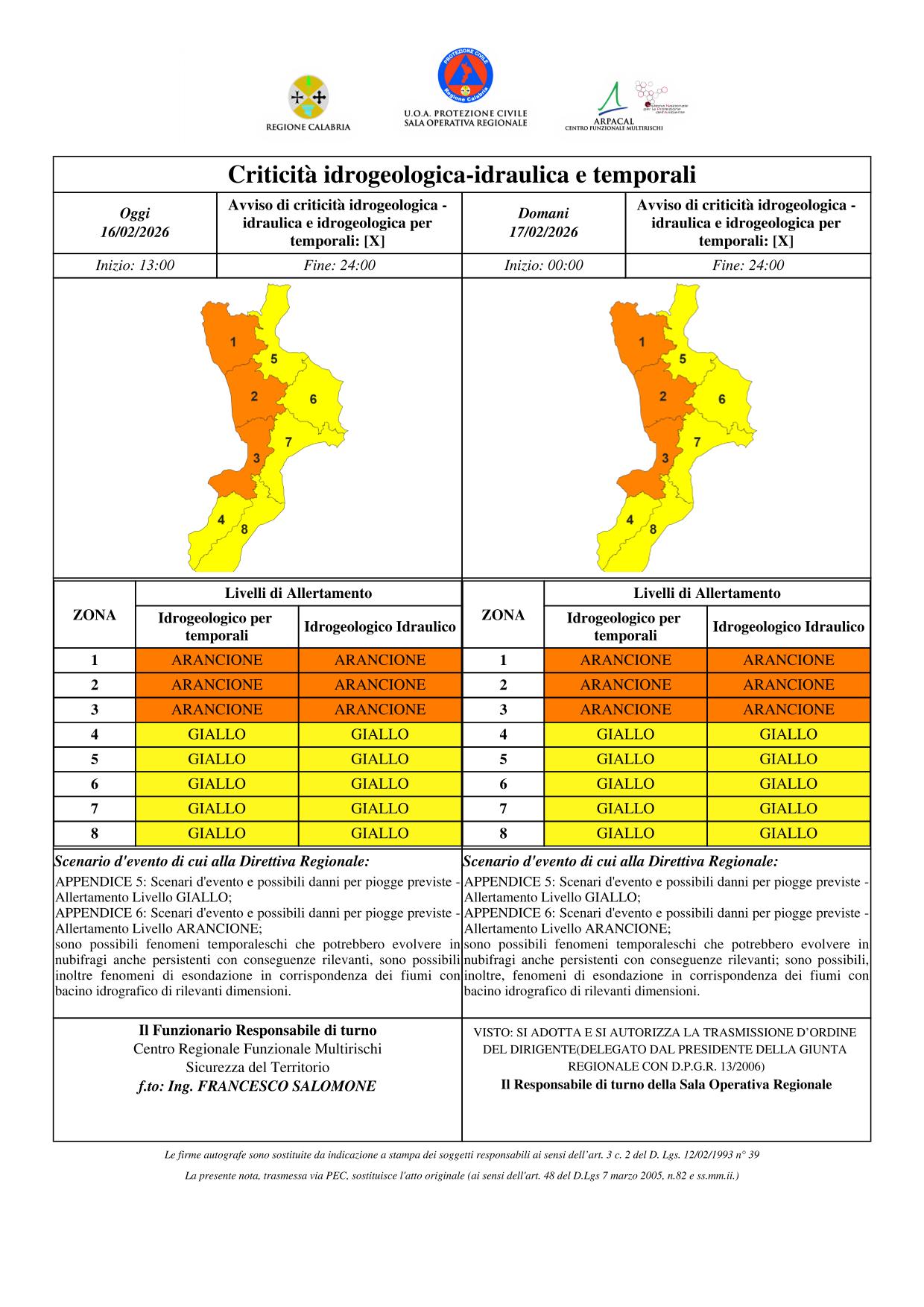 allerta meteo calabria 17 febbraio