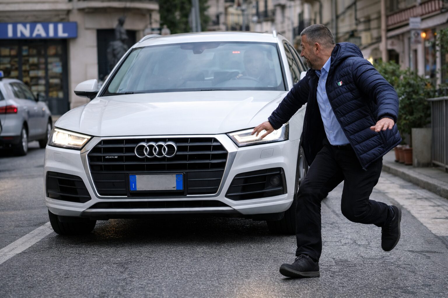 auto tenta di investire un uomo