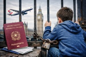 bambino non può andare a londra, non ha passaporto
