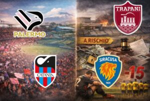 calcio siciliano tante facce con loghi palermo catania siracusa e trapani