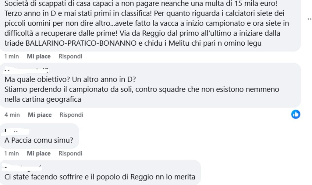commenti tifosi reggina