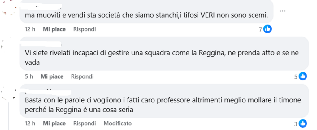 commenti tifosi reggina a post ballarino