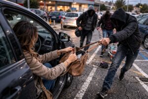 ladri rubano borsa ad una donna in un parcheggio