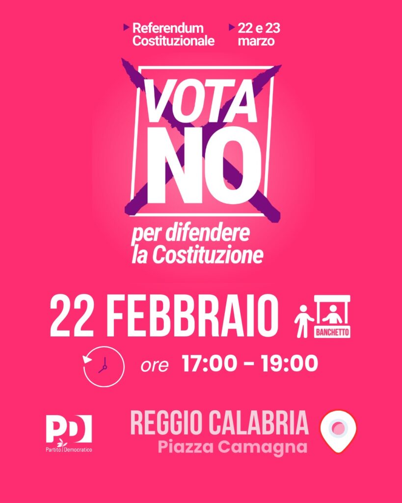 locandina banchetto pd reggio calabria su no referendum giustizia