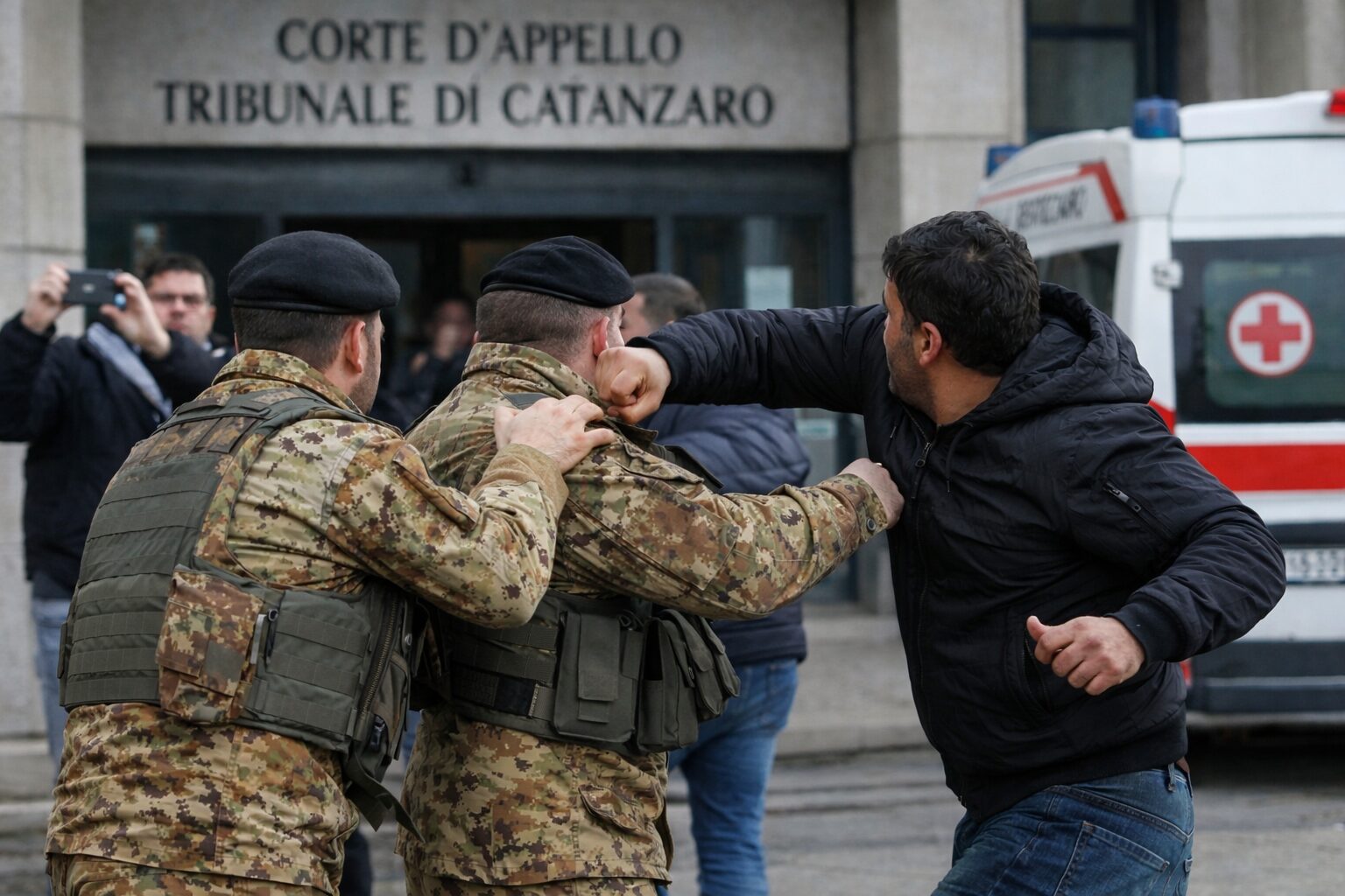 uomo aggredisce i militari