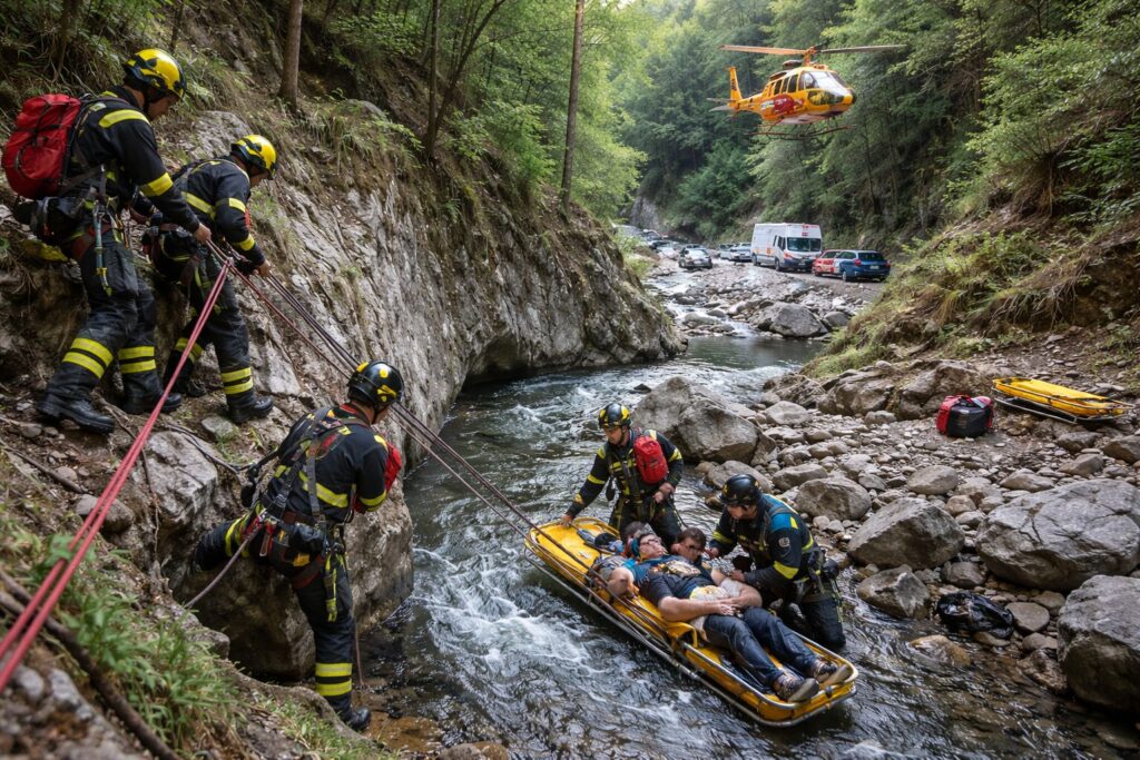soccorso vigili del fuoco in un fiume