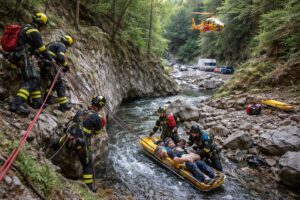 soccorso vigili del fuoco in un fiume