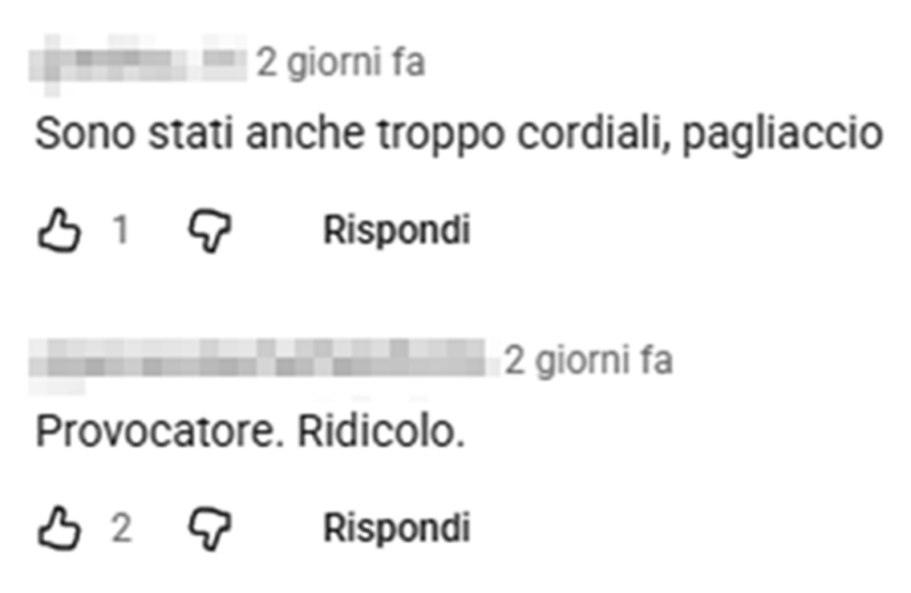 Alcuni dei commenti rilasciati sotto al video dell’aggressione a Klaus Davi
