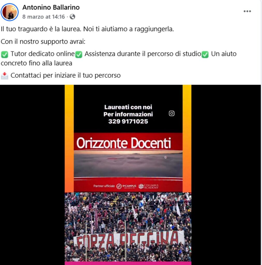 Ballarino pubblicizza le sue aziende e accosta immagini della Reggina