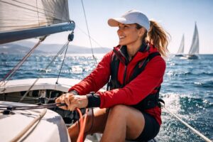 Donna, barca a vela, mare