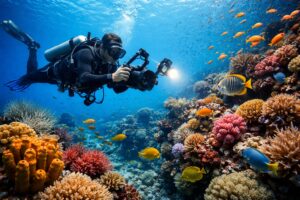 Fotografo subacqueo fondale marino