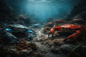 Granchio rosso e blu