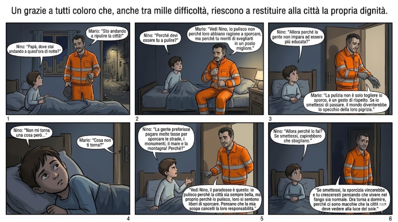 Vignetta spazzatura operatore ecologico