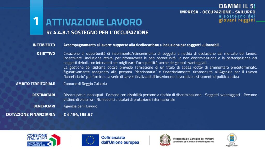 bandi progetto lavoro dammi il 5