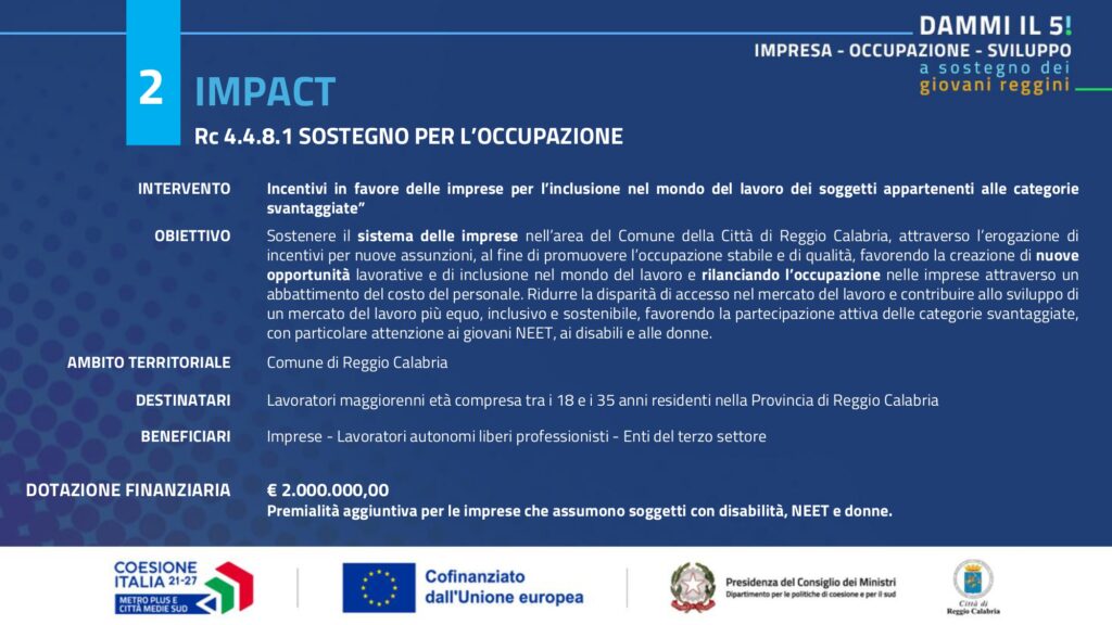 bandi progetto lavoro dammi il 5