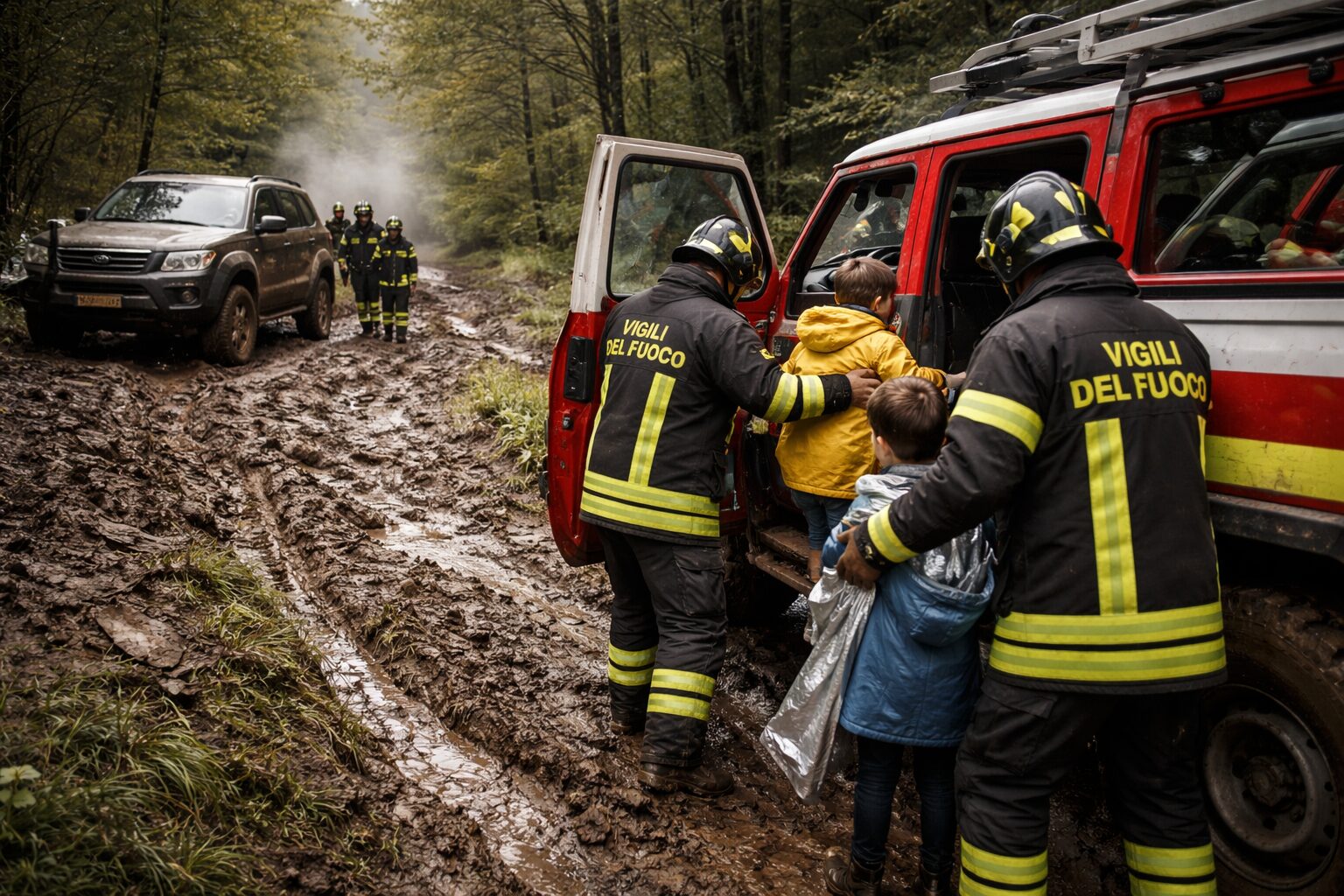 famiglia bloccata impantanata salvata dai vigili del fuoco