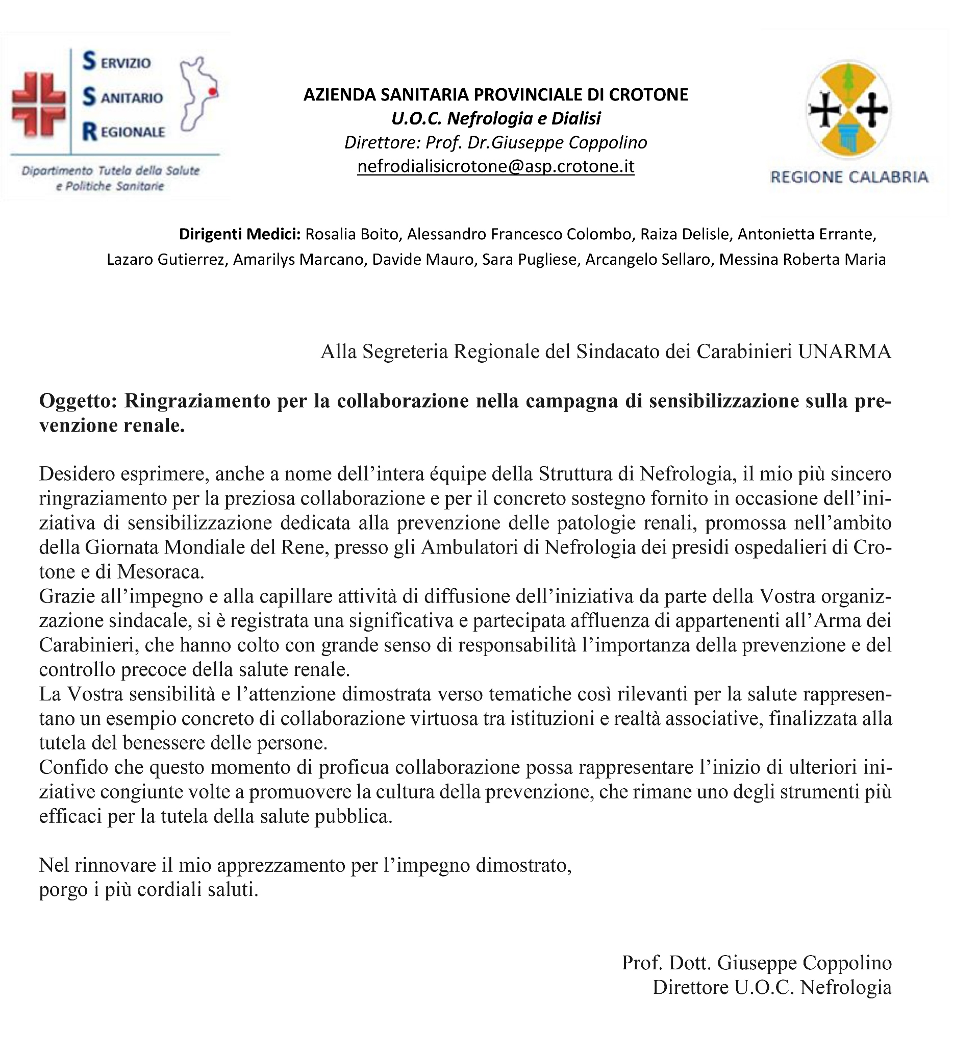 lettera ringraziamento
