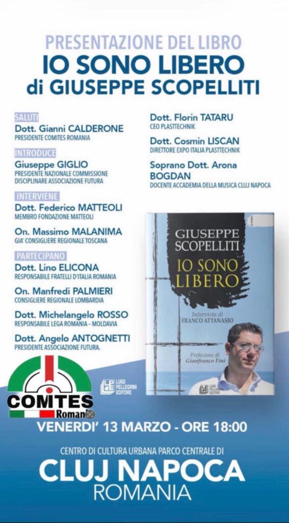 locandina presentazione libro io sono libero di scopelliti in romania