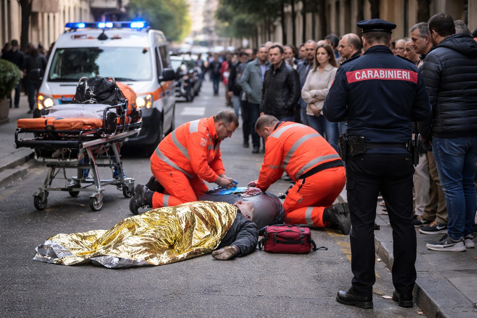 uomo muore per strada ambulanza carabinieri