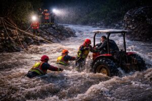 uomo travolto dalla piena con il trattore