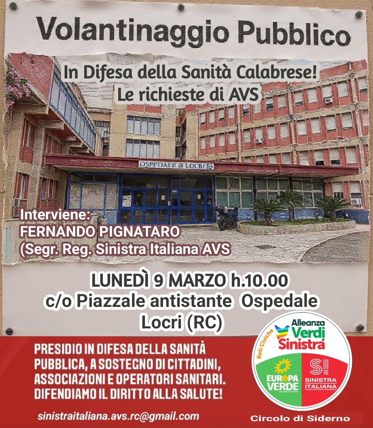 volantinaggio ospedale Locri Avs