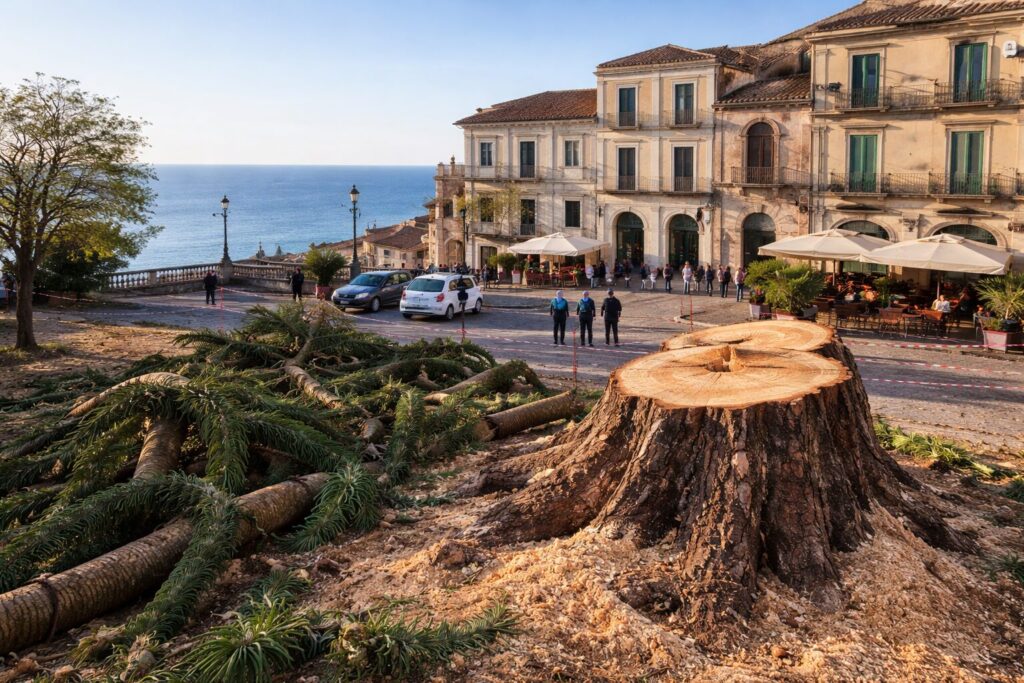 Abbattuta l’araucaria storica