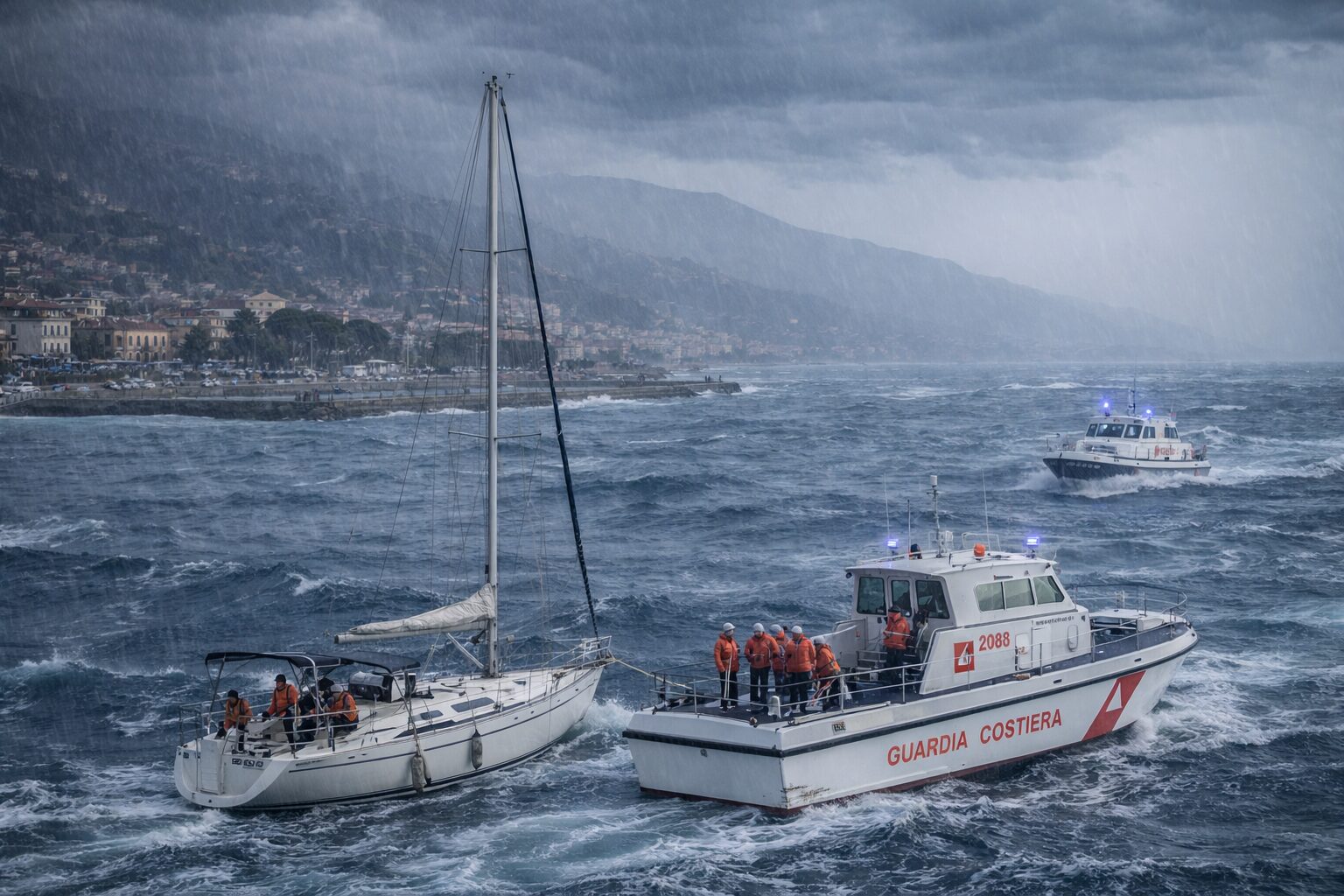 barca a vela in avaria per maltempo
