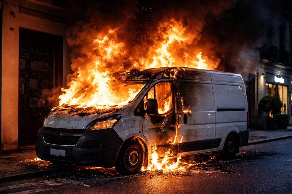 furgone in fiamme