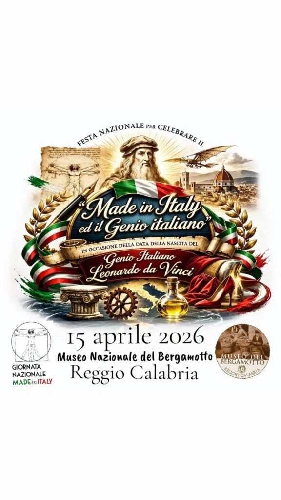 locandina evento giornata made in italy e genio italiano al museo del bergamotto