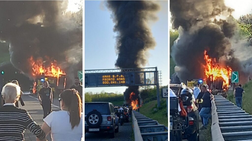 mezzo pesante in fiamme A2