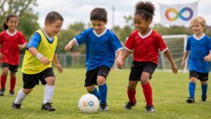 bambini giocano a calcio inclusione