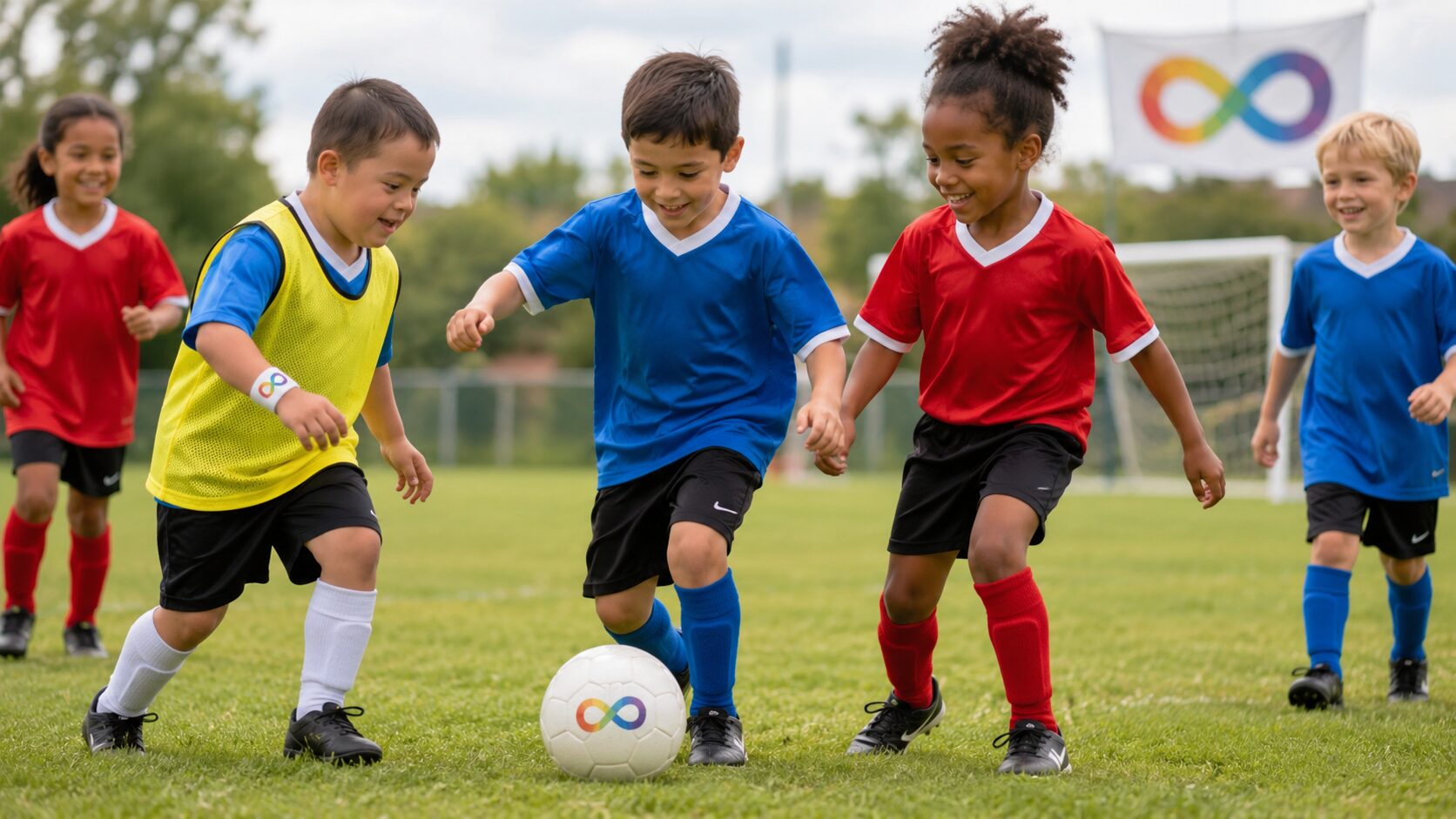 bambini giocano a calcio inclusione