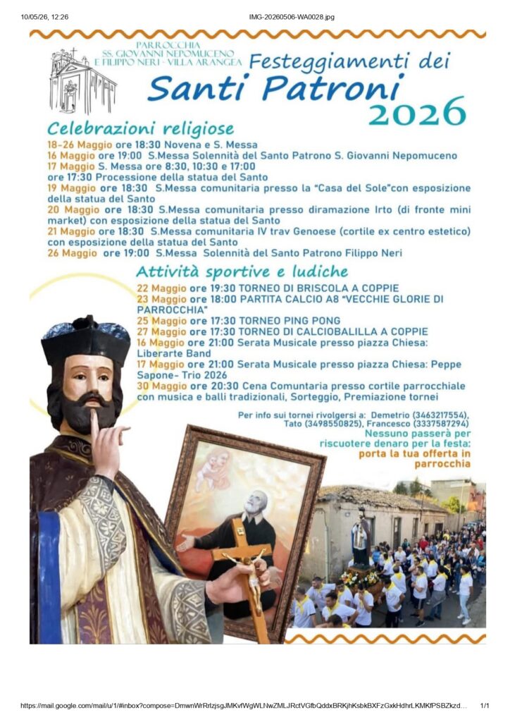 locandina festeggiamenti patronali arangea