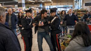 uomo bloccato dai carabinieri dentro un supermercato
