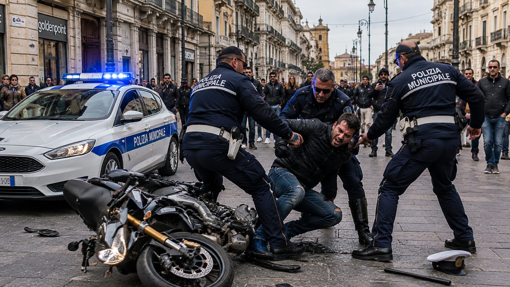 uomo bloccato dalla polizia municipale