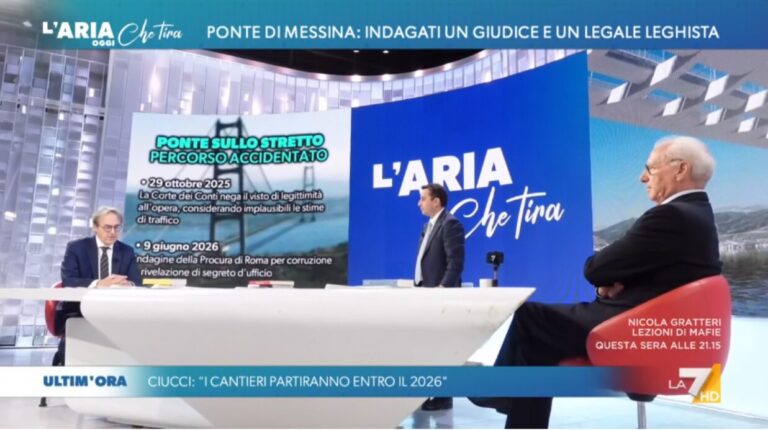 Ponte sullo Stretto, faccia a faccia Ciucci-Bonelli a “L’Aria che tira” su La7: scontro su inchiesta, costi e futuro dell’opera