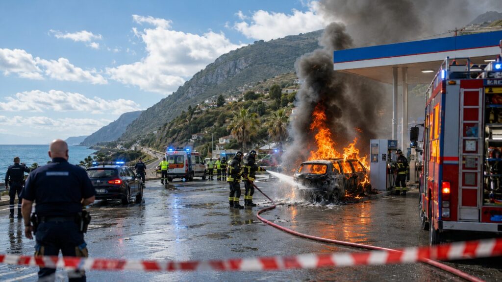 Incendio in stazione di servizio